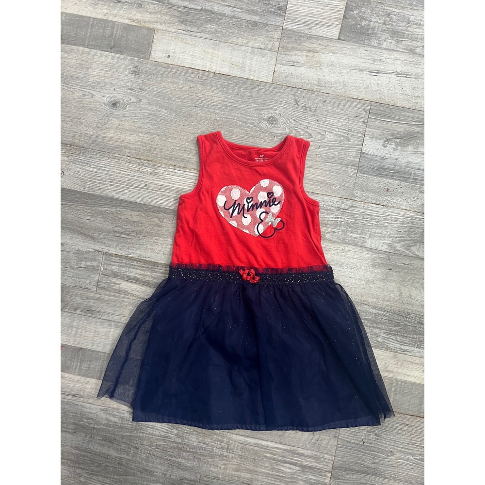 Disney Jumping Beans Girls 4T Minnie Mouse Red Blue Tutu Dress Glitter Heart